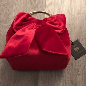 House of Harlow Red Velvet With Bow Mini Top Handle Bag + Crossbody Strap NWT